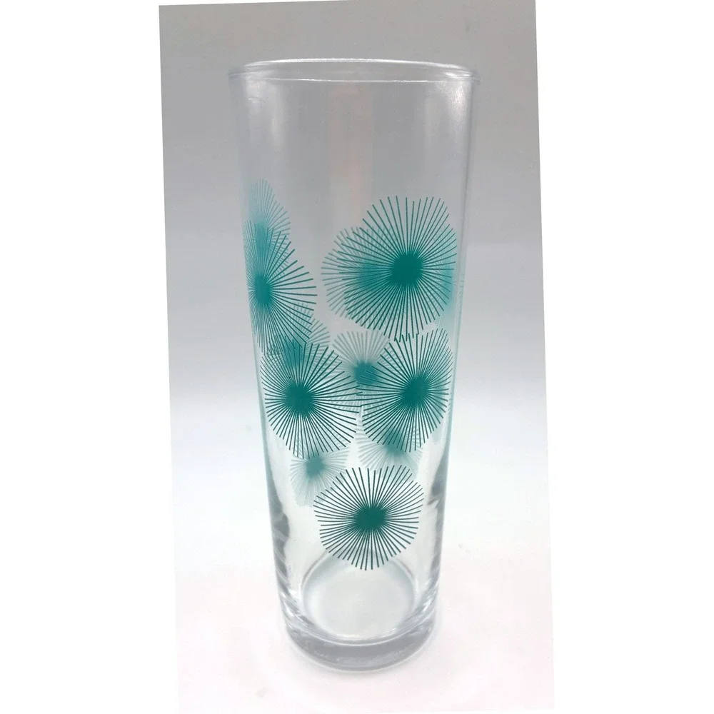 IKEA Snäll Highball Glasses Set of 4 Turquoise Atomic Sunburst 1970s Vintage MCM
